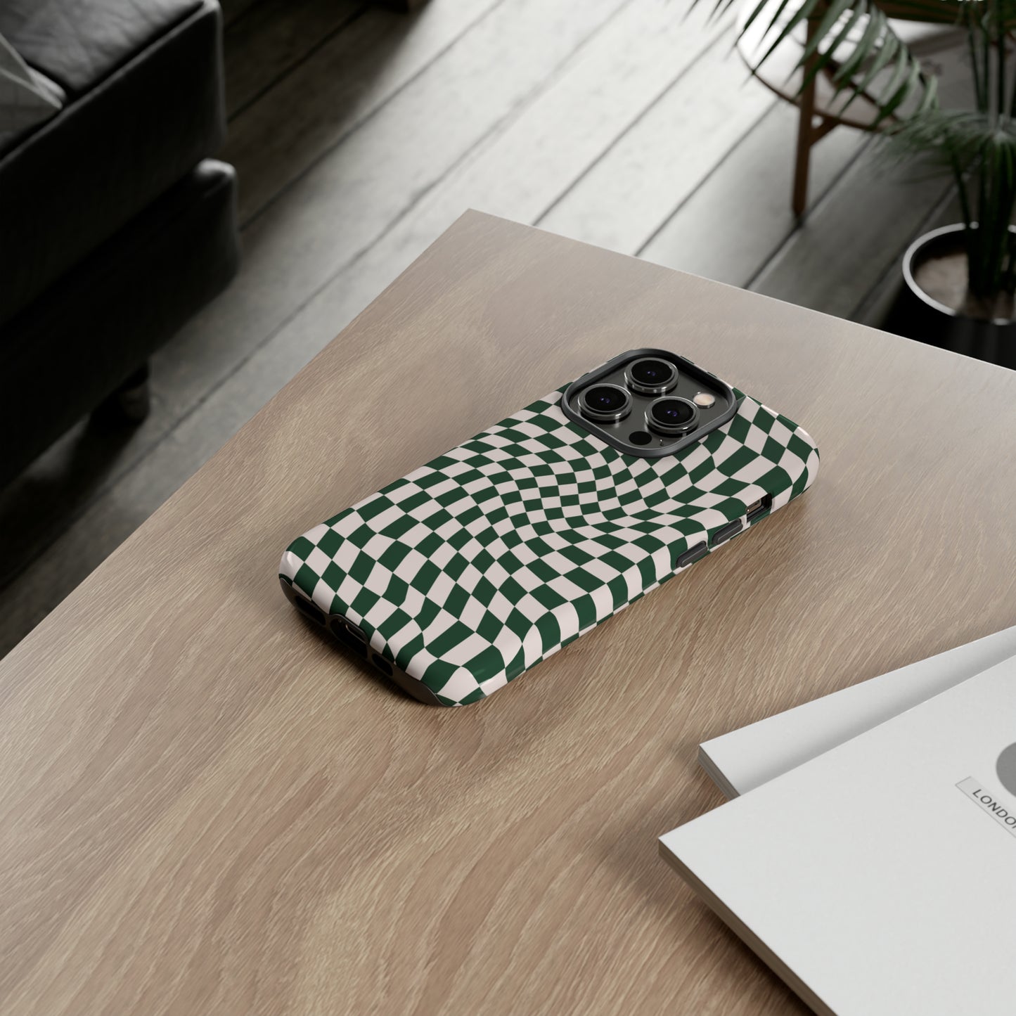 Wavy Forest Green Checkerboard