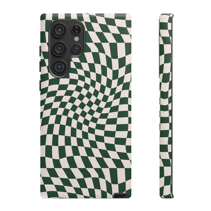 Wavy Forest Green Checkerboard