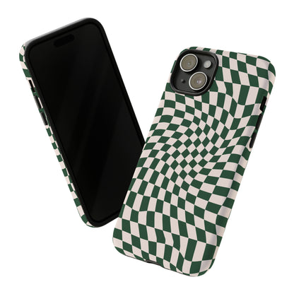 Wavy Forest Green Checkerboard