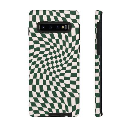 Wavy Forest Green Checkerboard