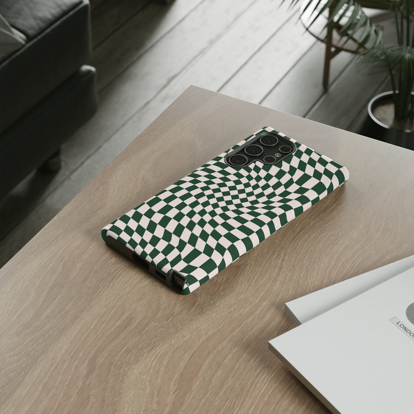 Wavy Forest Green Checkerboard