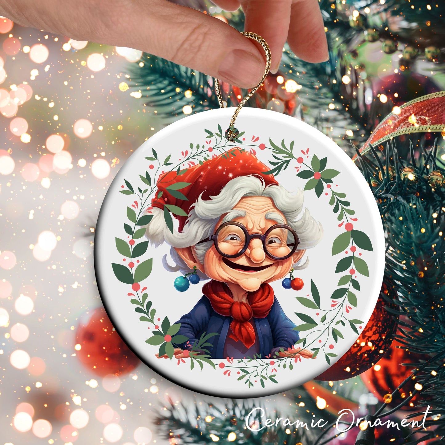 Funny Old Lady Christmas Ceramic Ornament 51-12