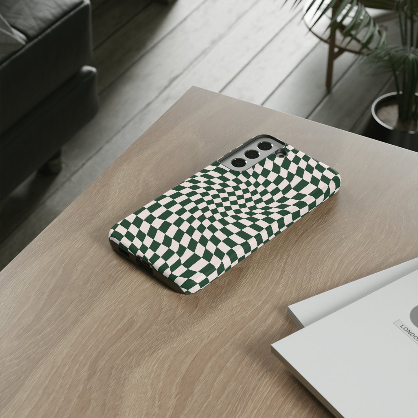 Wavy Forest Green Checkerboard