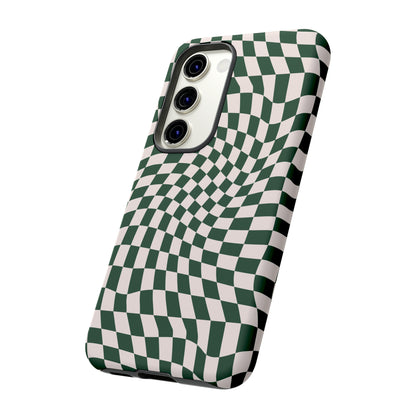 Wavy Forest Green Checkerboard