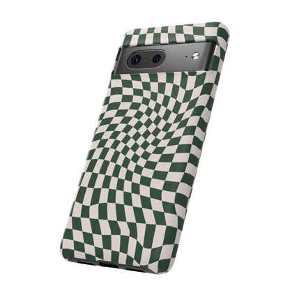 Wavy Forest Green Checkerboard