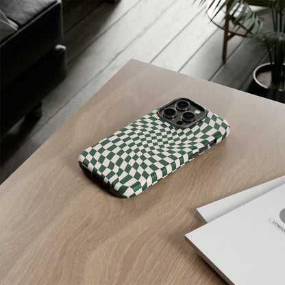 Wavy Forest Green Checkerboard