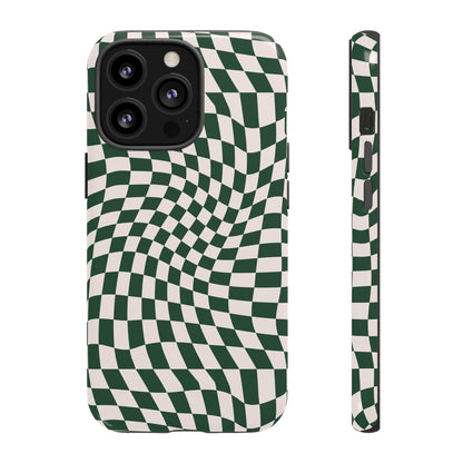 Wavy Forest Green Checkerboard