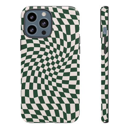 Wavy Forest Green Checkerboard