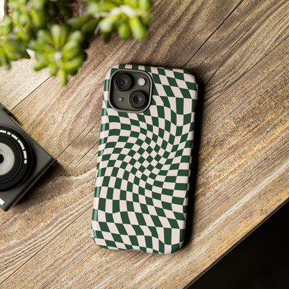 Wavy Forest Green Checkerboard