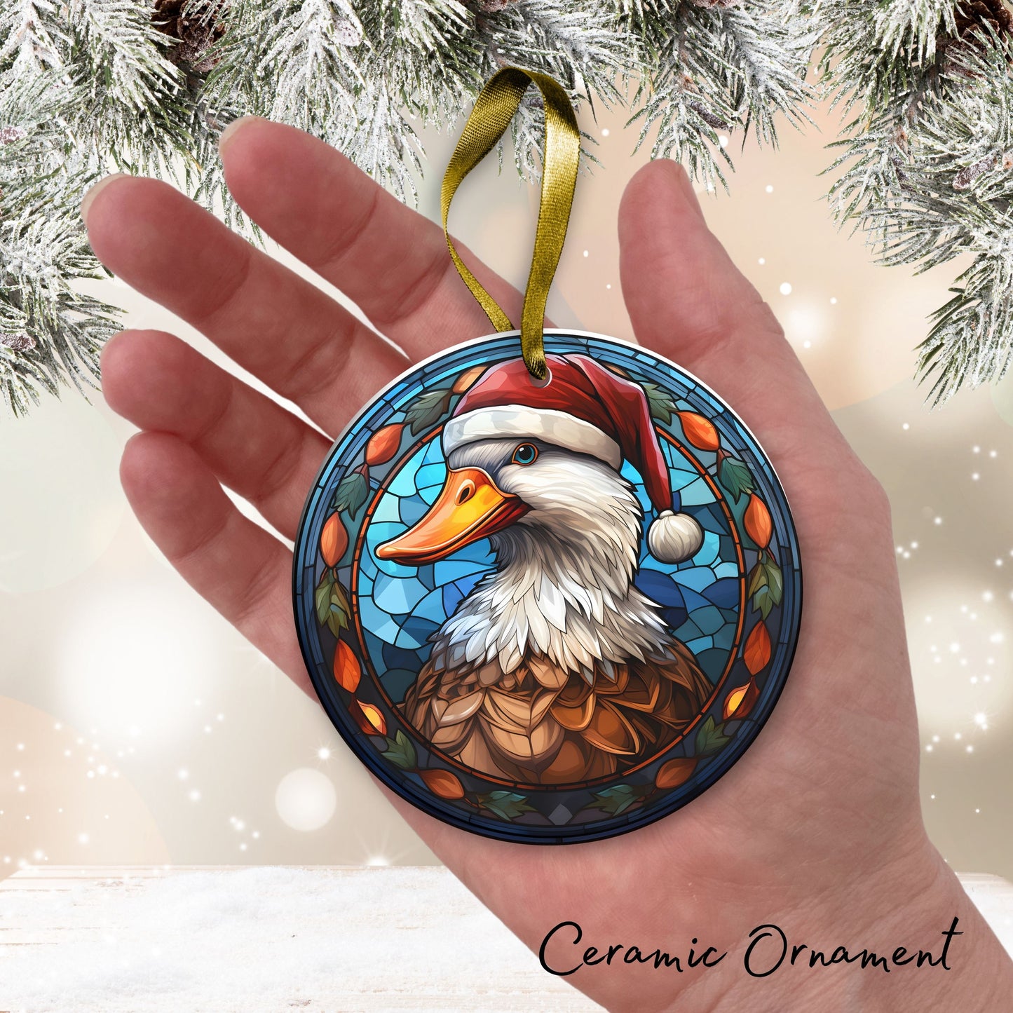 Stained Glass Farmhouse Christmas Animal Ceramic Ornament 71-08