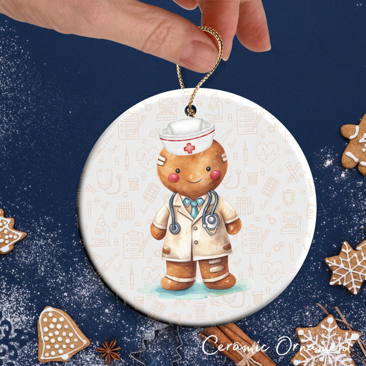 Watercolor Gingerbread Nurse Ceramic Christmas Ornament 72-04