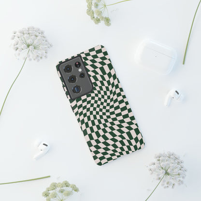 Wavy Forest Green Checkerboard