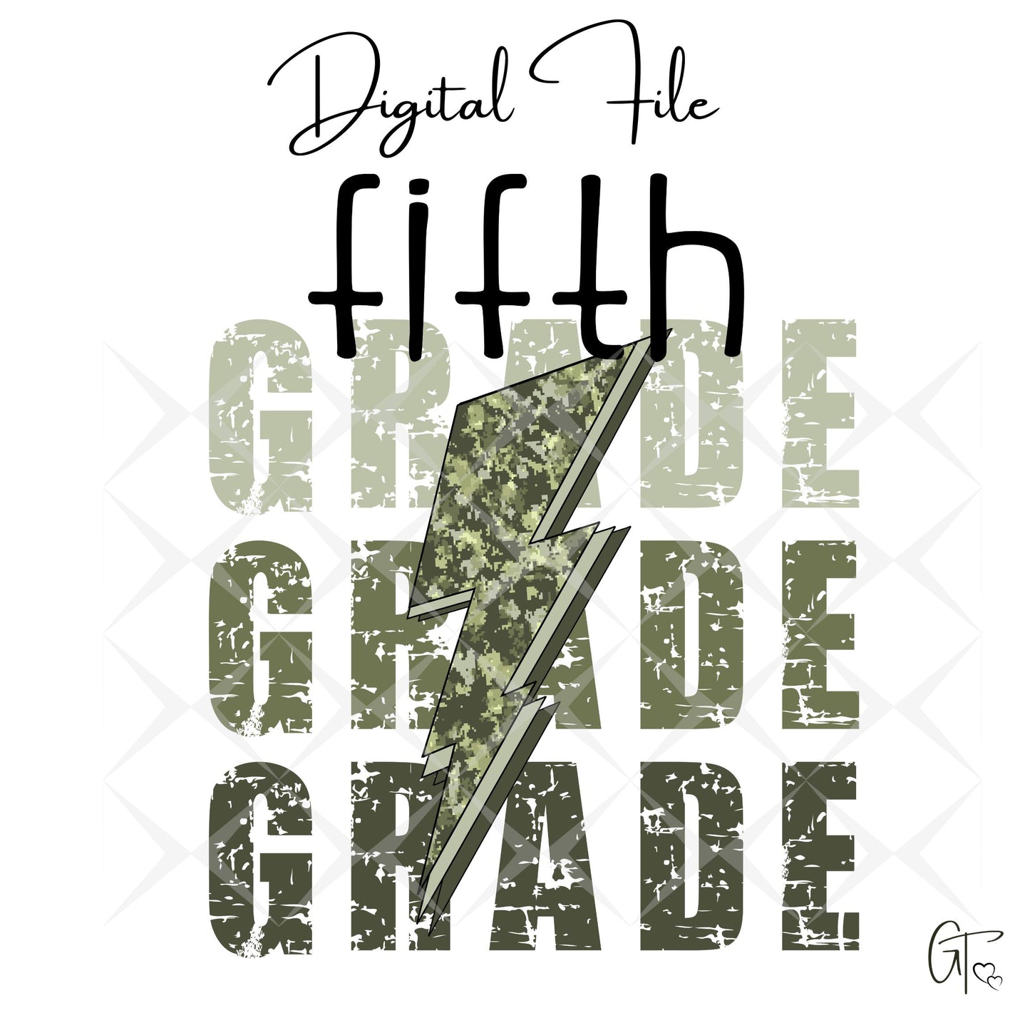 Camo Green Lightening Bolt Back to School Digital File