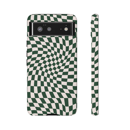 Wavy Forest Green Checkerboard