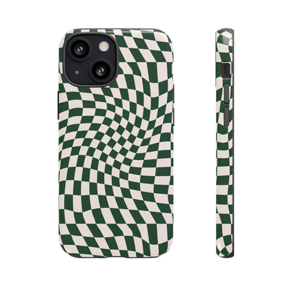 Wavy Forest Green Checkerboard