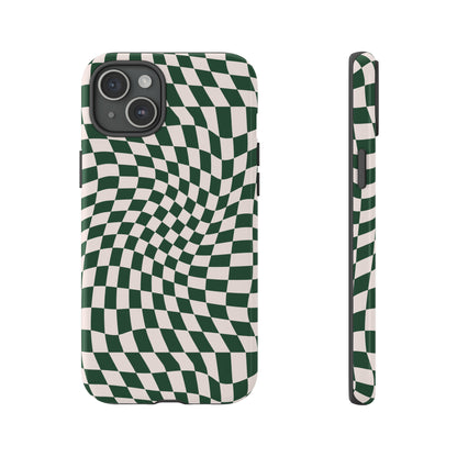 Wavy Forest Green Checkerboard