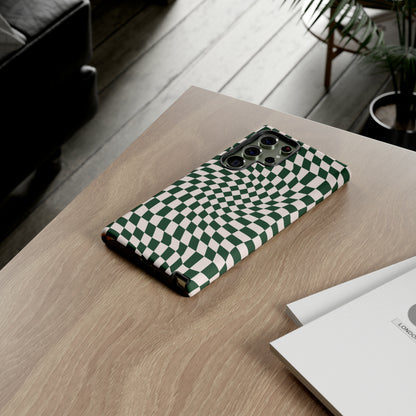 Wavy Forest Green Checkerboard