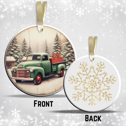 Vintage Farm Red Truck Christmas Ceramic Ornament 01-19