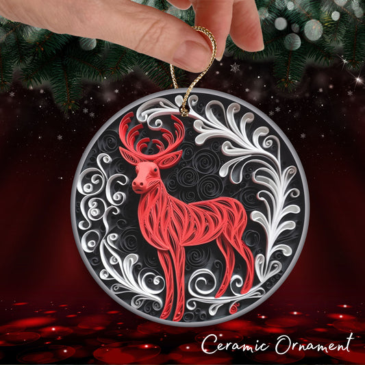 Red 3D Christmas Reindeer Ceramic Ornament 06-01