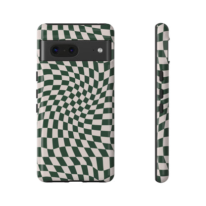 Wavy Forest Green Checkerboard