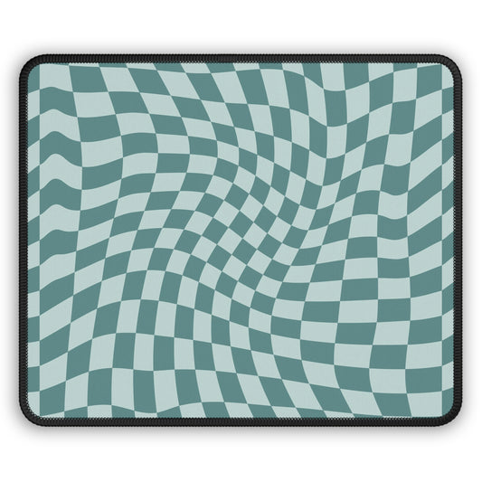 Trendy Wavy Teal Blue Checkerboard Non Slip Gaming Mouse Pad