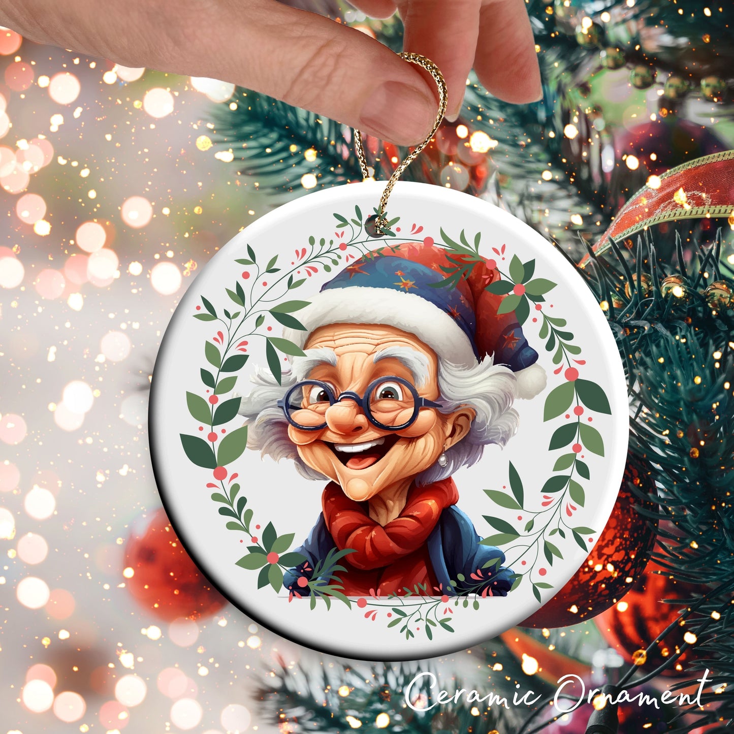 Funny Old Lady Christmas Ceramic Ornament 51-05