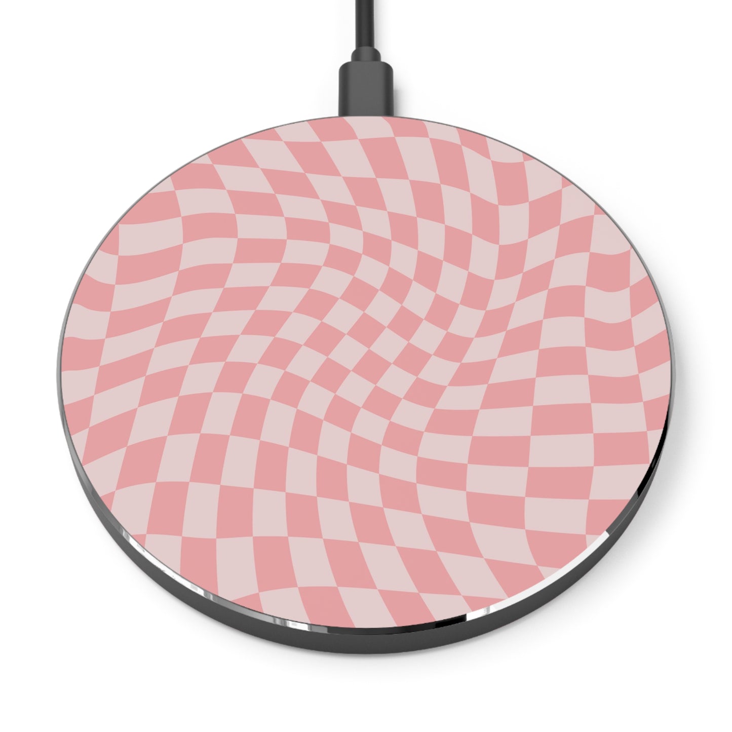 Wavy Pink Checkerboard Wireless Charger