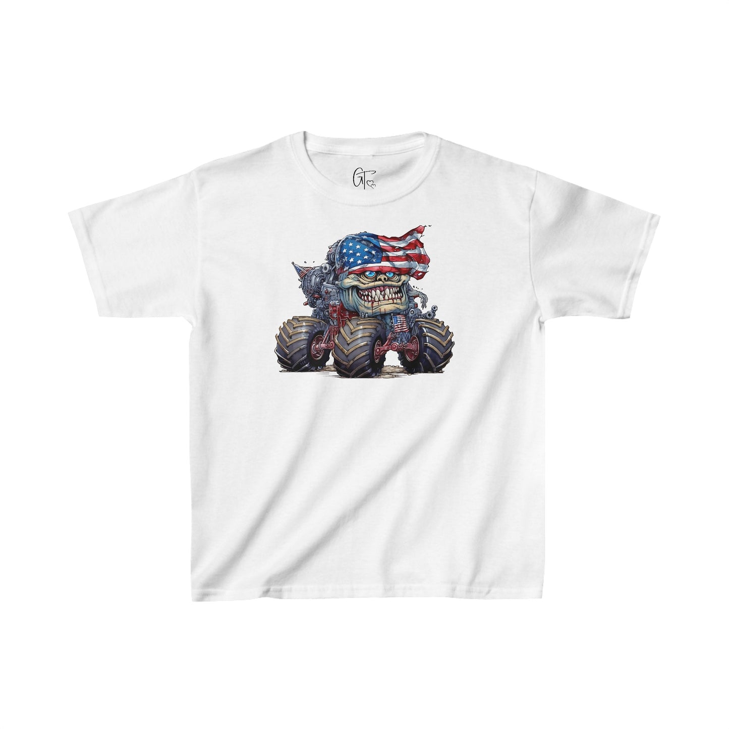 SUB1933 Monster Truck 4th of July Patriotic Kids T-Shirt