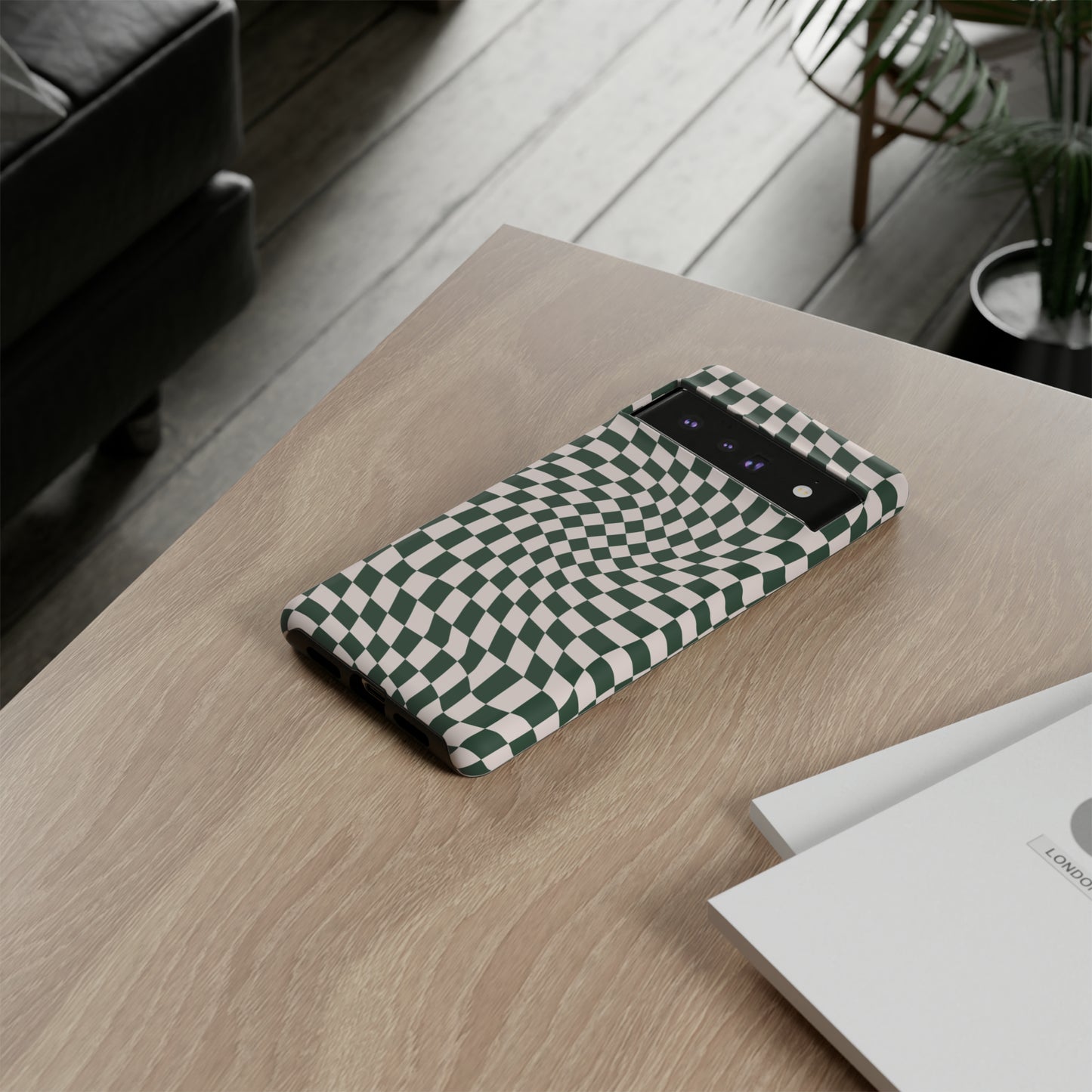 Wavy Forest Green Checkerboard