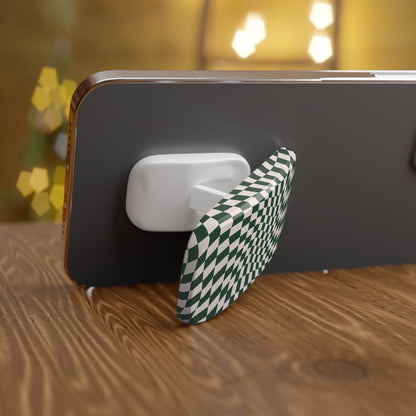 Forest Green Wavy Checkerboard Phone Click-On Grip