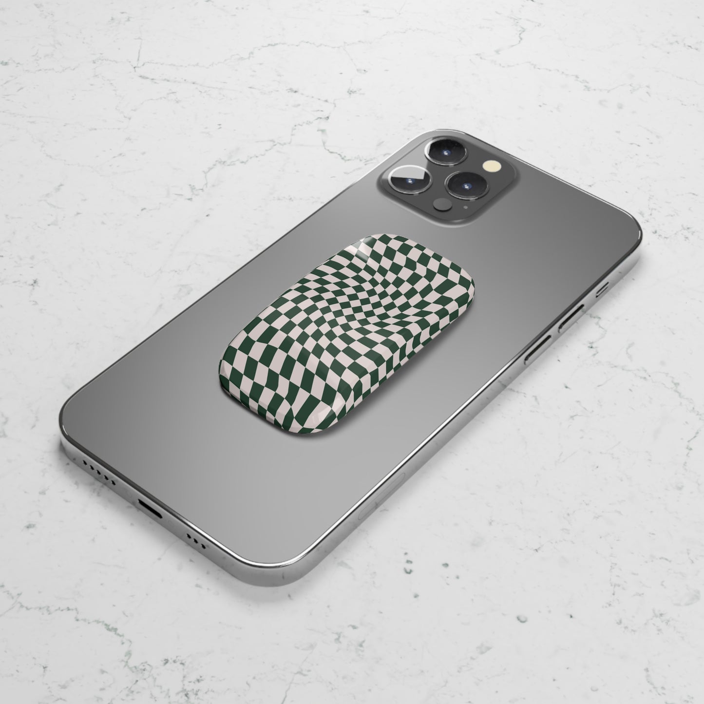 Forest Green Wavy Checkerboard Phone Click-On Grip