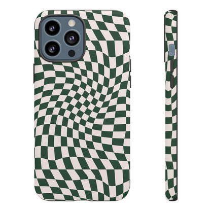 Wavy Forest Green Checkerboard