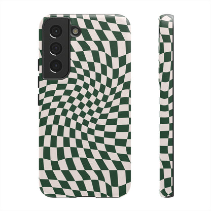 Wavy Forest Green Checkerboard