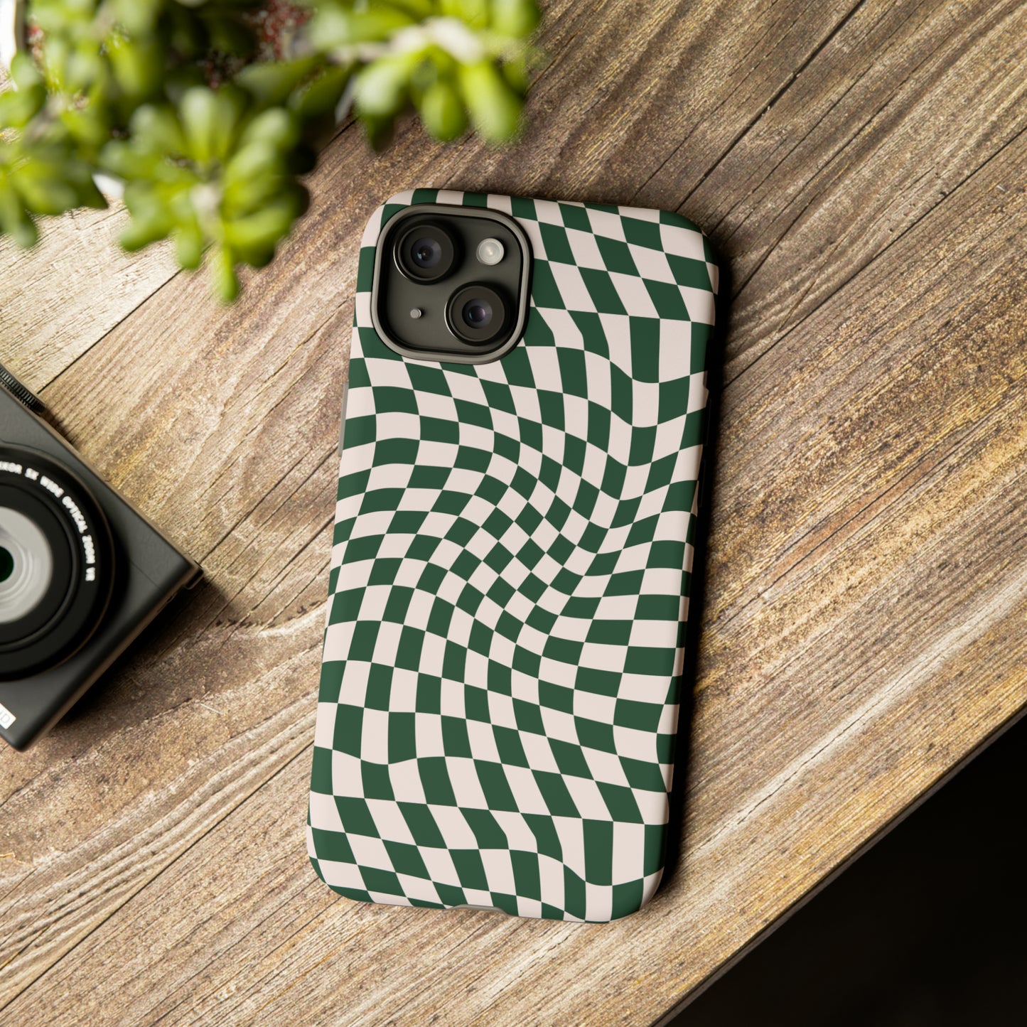 Wavy Forest Green Checkerboard