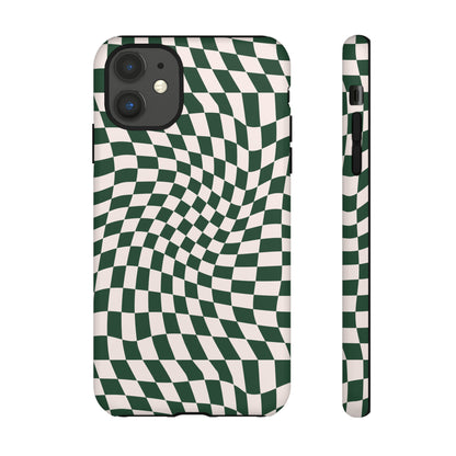 Wavy Forest Green Checkerboard