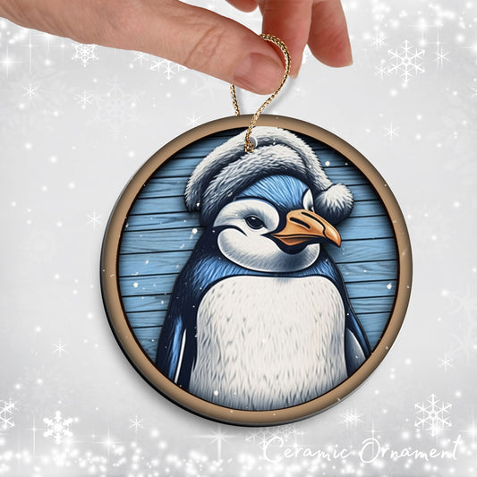 Blue Penguin Christmas Ceramic Ornament