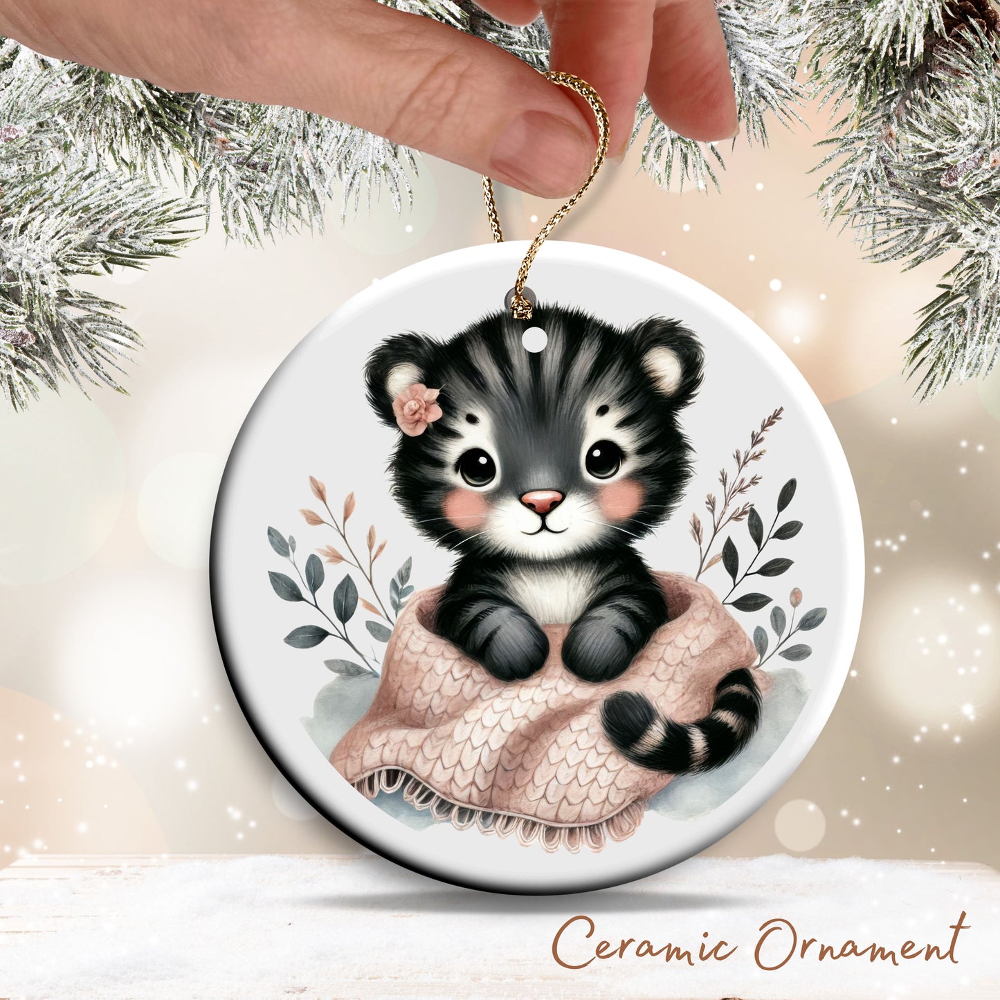 Babys First Cozy Christmas Animal Ceramic Ornament 33-03