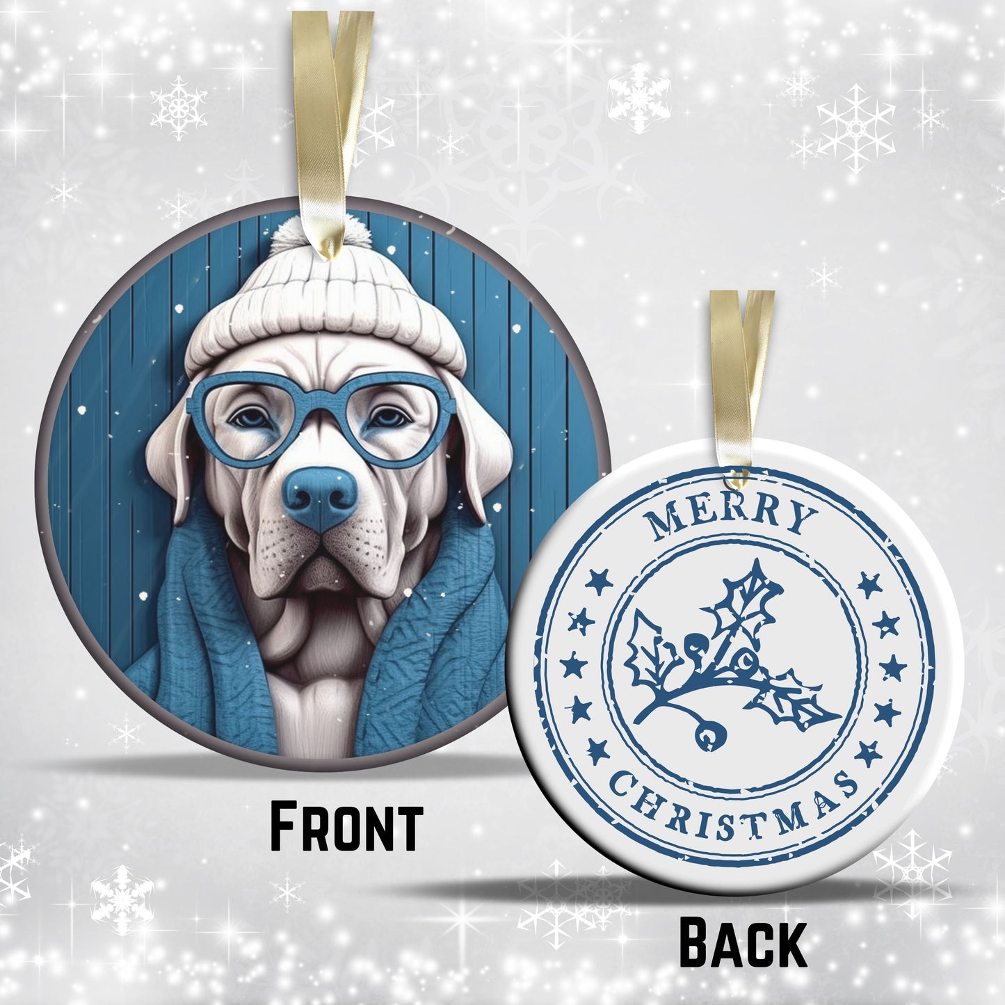 Blue Dog Christmas Ceramic Ornament