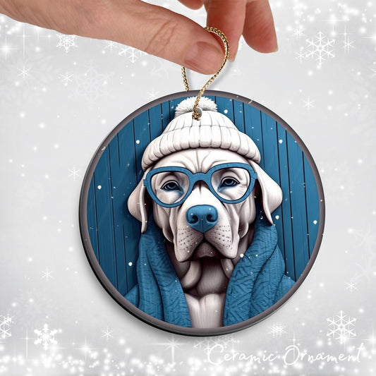 Blue Dog Christmas Ceramic Ornament