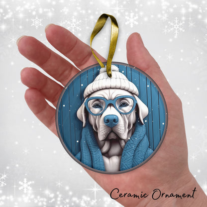 Blue Dog Christmas Ceramic Ornament