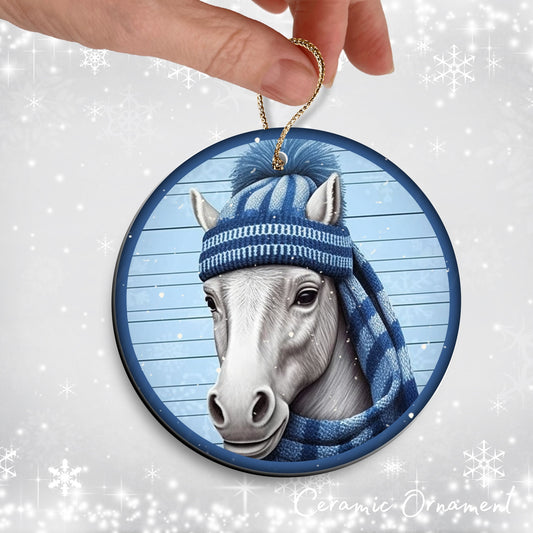 Blue Horse Christmas Ceramic Ornament