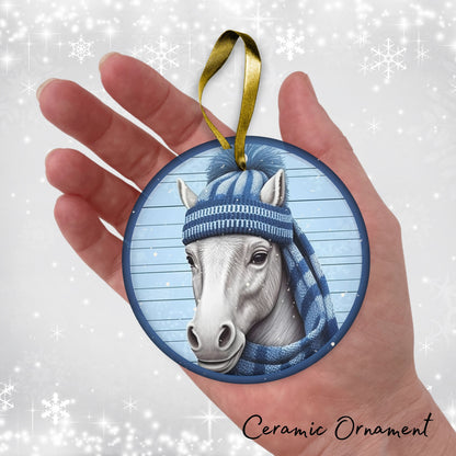 Blue Horse Christmas Ceramic Ornament