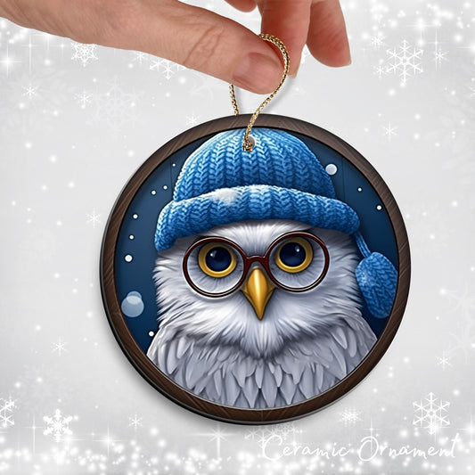 Blue Owl Christmas Ceramic Ornament