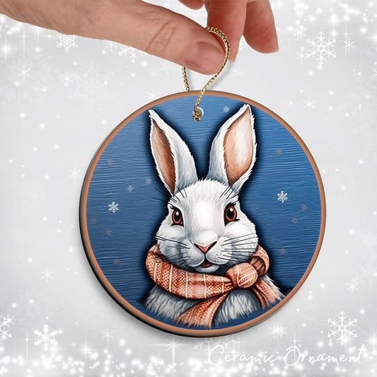 Blue Rabbit Christmas Ceramic Ornament