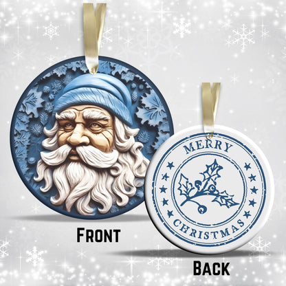 Blue Santa Claus Christmas Ceramic Ornament