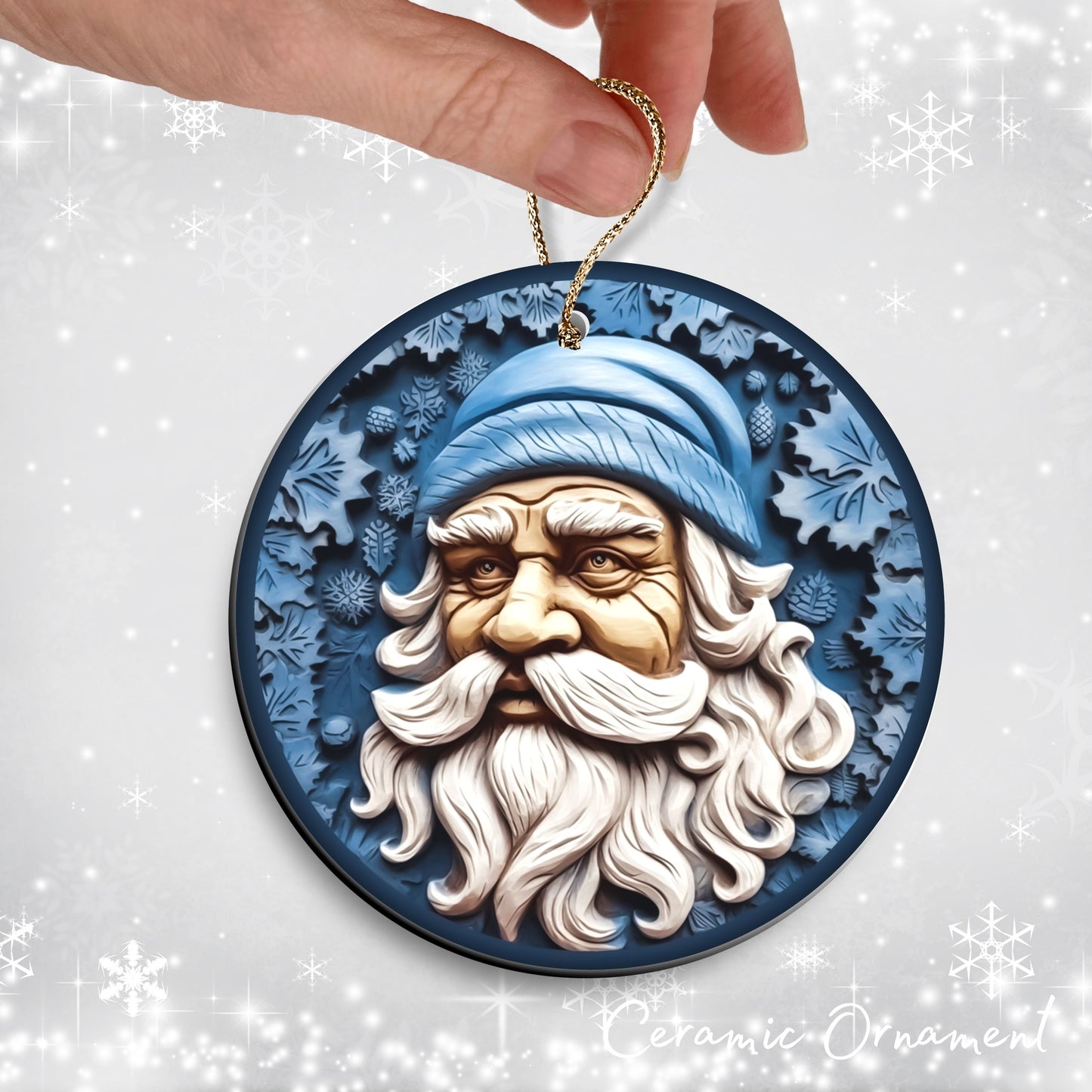 Blue Santa Claus Christmas Ceramic Ornament