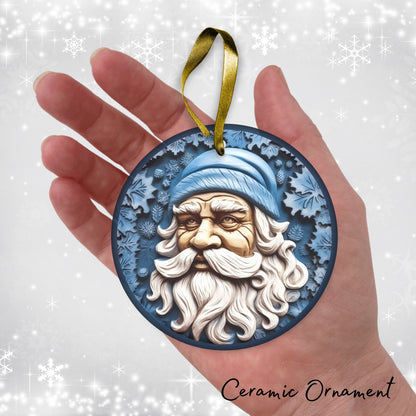 Blue Santa Claus Christmas Ceramic Ornament