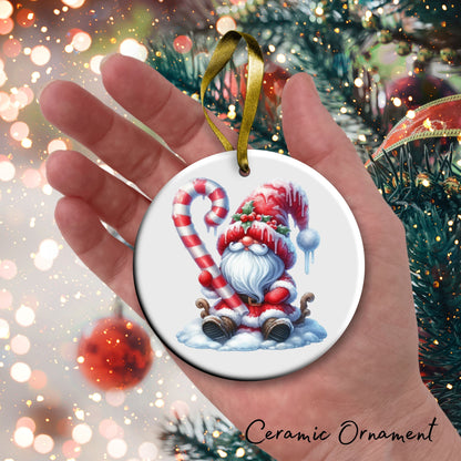 Candy Cane Icing Gnome Ceramic Ornament 50-03