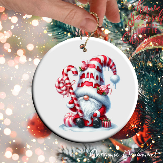 Candy Cane Icing Gnome Ceramic Ornament 50-06