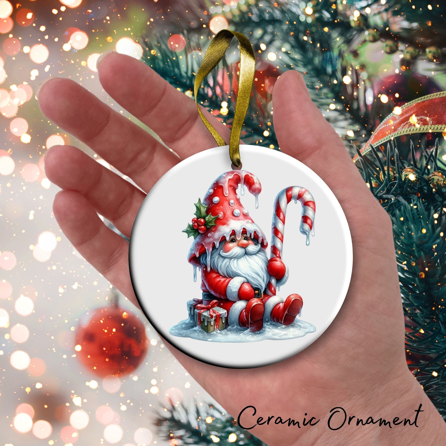 Candy Cane Icing Gnome Ceramic Ornament 50-08